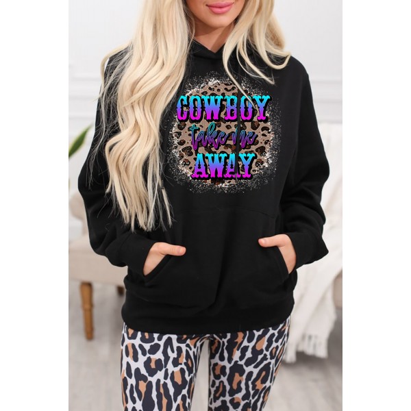 Leopard Letter Print Pocket Pullover Hoodie