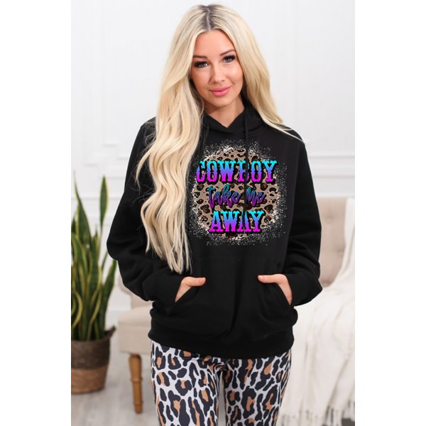 Leopard Letter Print Pocket Pullover Hoodie