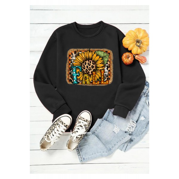 FALL Leopard Sunflower Print Halloween Graphic Sweatshirt
