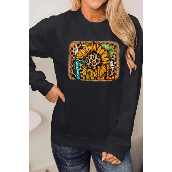 FALL Leopard Sunflower Print Halloween Graphic Sweatshirt