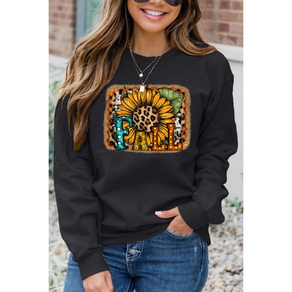 FALL Leopard Sunflower Print Halloween Graphic Sweatshirt