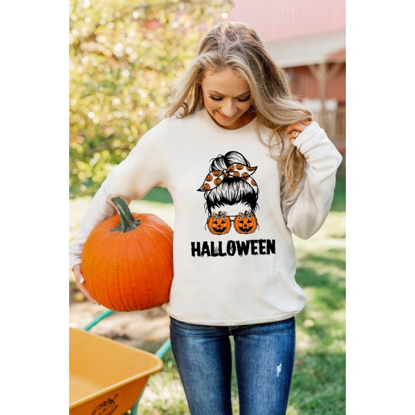 Halloween Letter Pumpkin Graphic Print Crew Neck Sweatshirt
