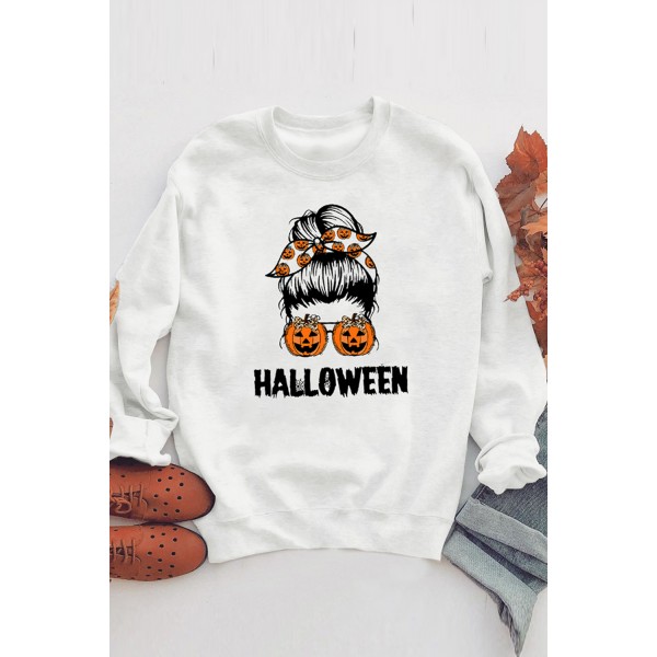 Halloween Letter Pumpkin Graphic Print Crew Neck Sweatshirt