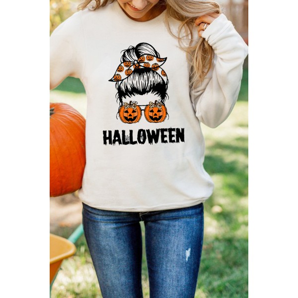 Halloween Letter Pumpkin Graphic Print Crew Neck Sweatshirt