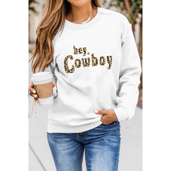 Leopard Letter Print Long Sleeve Pullover Sweatshirt