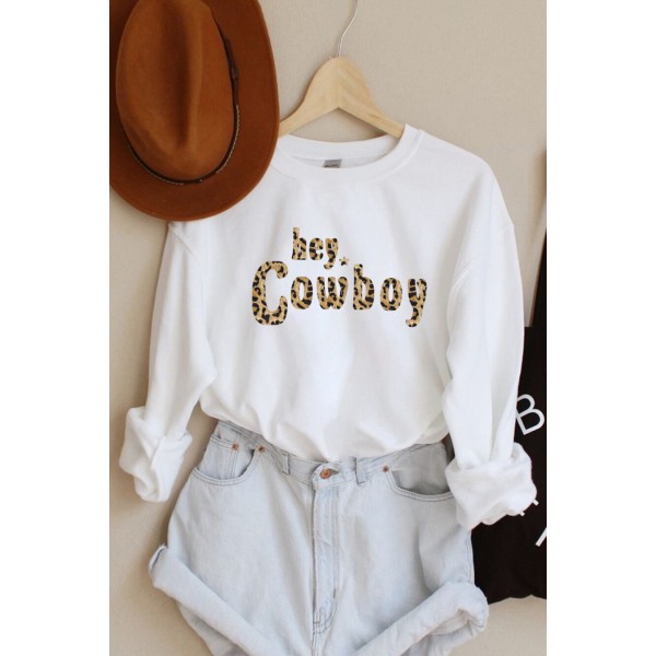 Leopard Letter Print Long Sleeve Pullover Sweatshirt