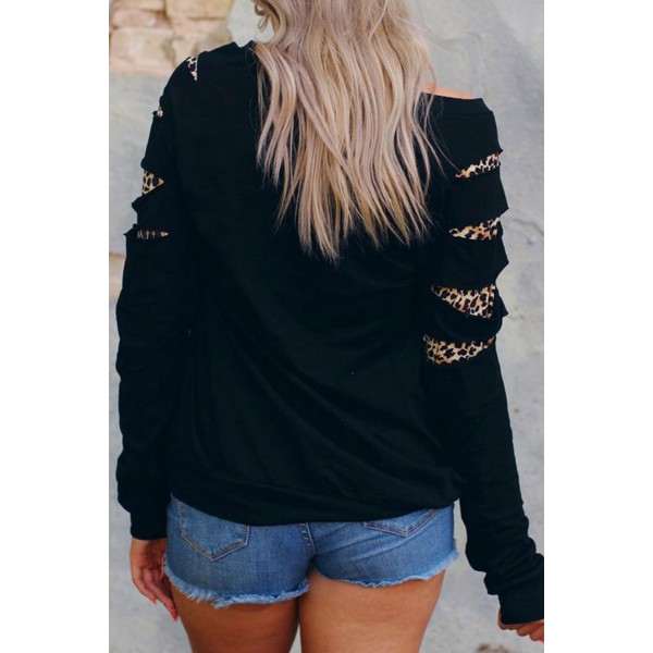 Leopard Sunflower Print Cut-out Long Sleeve Sweatshirt
