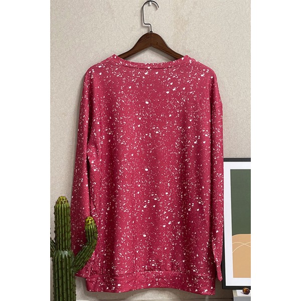 Red Tie-dyed Crew Neck Pullover Sweatshirt