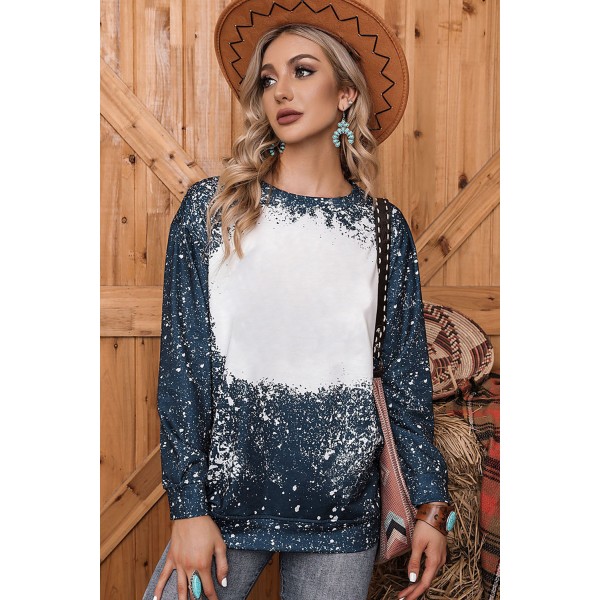 Navy Tie-dyed Crew Neck Pullover Sweatshirt