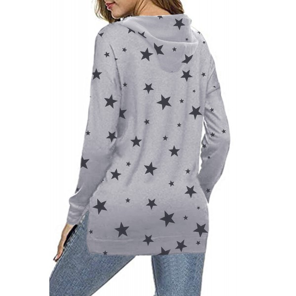 Gray Star Print Hoodie with Side Slits