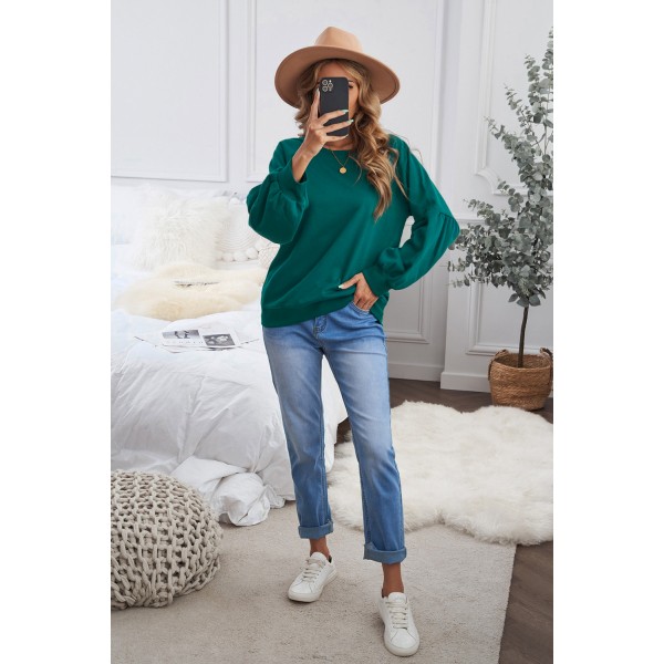Green Raglan Patchwork Sleeve Pullover Sweatshirt