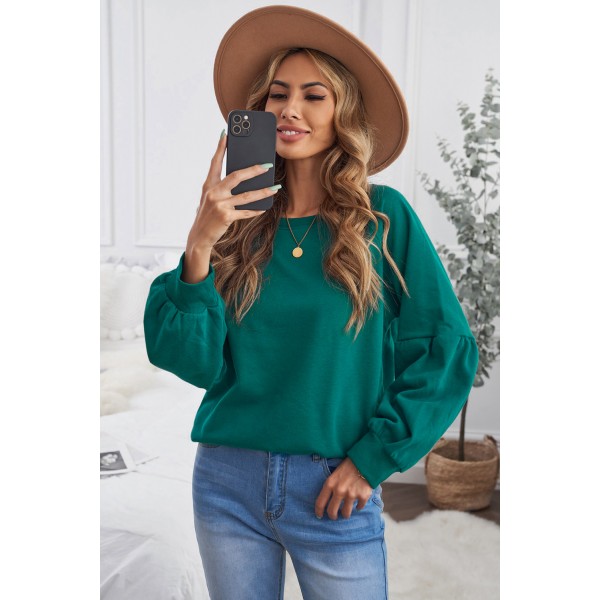 Green Raglan Patchwork Sleeve Pullover Sweatshirt