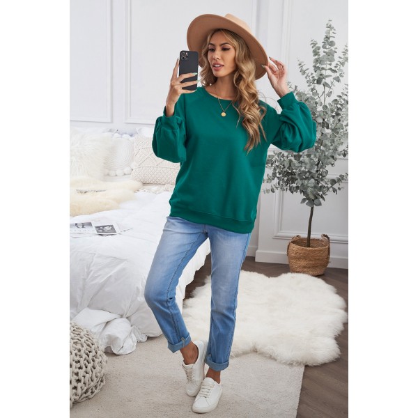 Green Raglan Patchwork Sleeve Pullover Sweatshirt