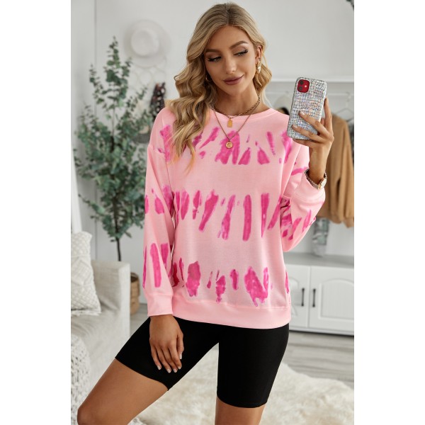Pink Tie-dyed Print Long Sleeve Sweatshirt