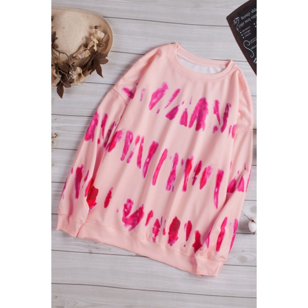 Pink Tie-dyed Print Long Sleeve Sweatshirt