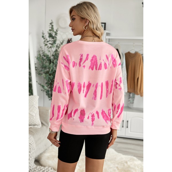 Pink Tie-dyed Print Long Sleeve Sweatshirt