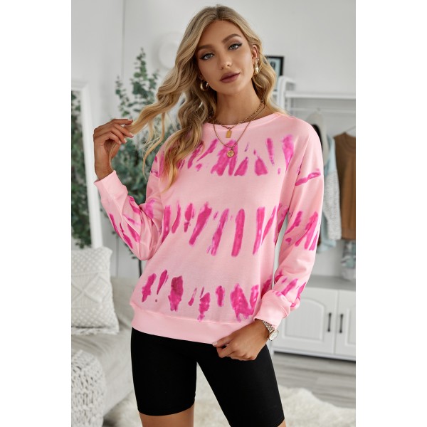 Pink Tie-dyed Print Long Sleeve Sweatshirt