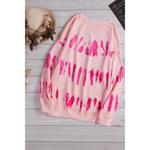 Pink Tie-dyed Print Long Sleeve Sweatshirt