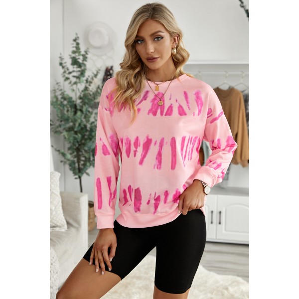 Pink Tie-dyed Print Long Sleeve Sweatshirt