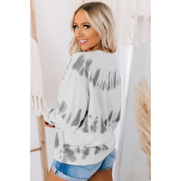 Gray Tie-dyed Print Long Sleeve Sweatshirt