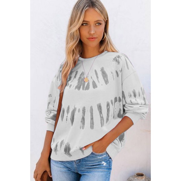 Gray Tie-dyed Print Long Sleeve Sweatshirt