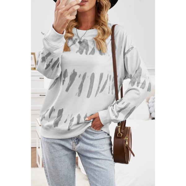 Gray Tie-dyed Print Long Sleeve Sweatshirt