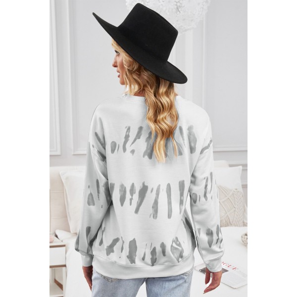 Gray Tie-dyed Print Long Sleeve Sweatshirt