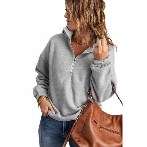 Gray Zipped Collar Sweatshirt