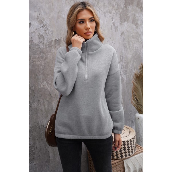 Gray Zipped Collar Sweatshirt