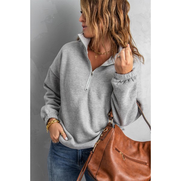Gray Zipped Collar Sweatshirt