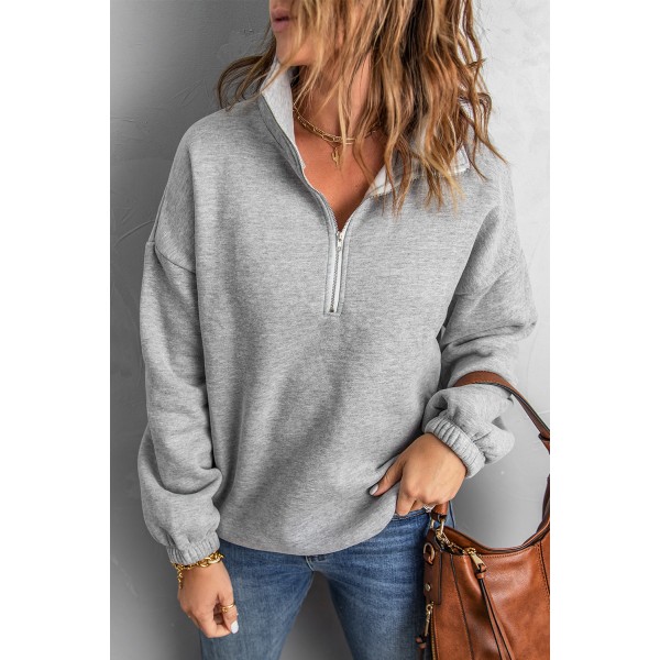 Gray Zipped Collar Sweatshirt