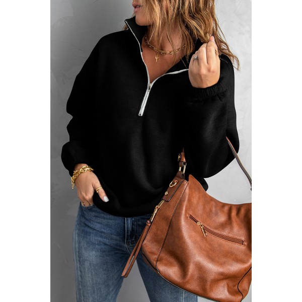Black Zipped Collar Sweatshirt