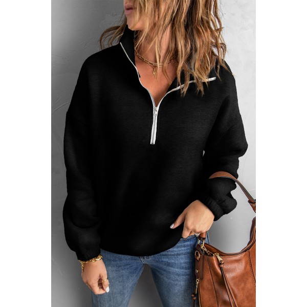 Black Zipped Collar Sweatshirt