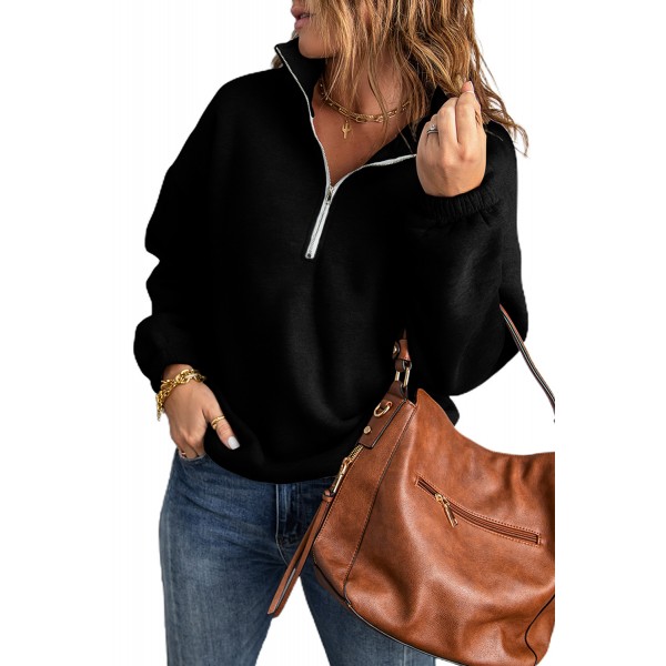 Black Zipped Collar Sweatshirt
