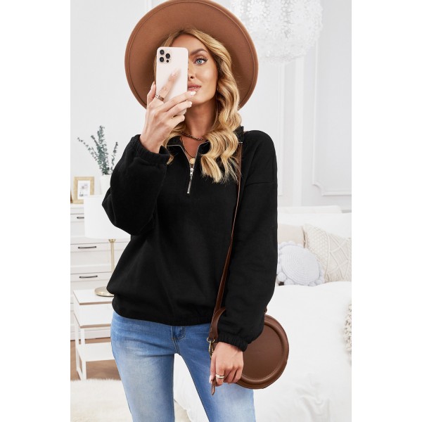 Black Zipped Collar Sweatshirt