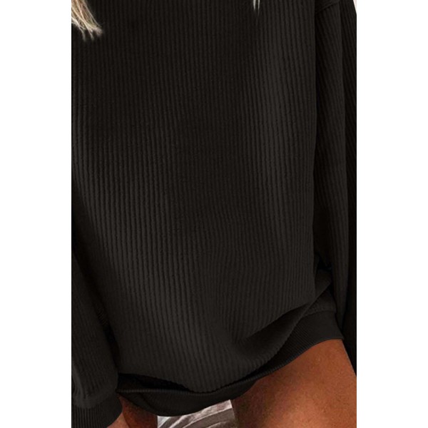 Black Crew Neck Ribbed Oversized Sweatshirt