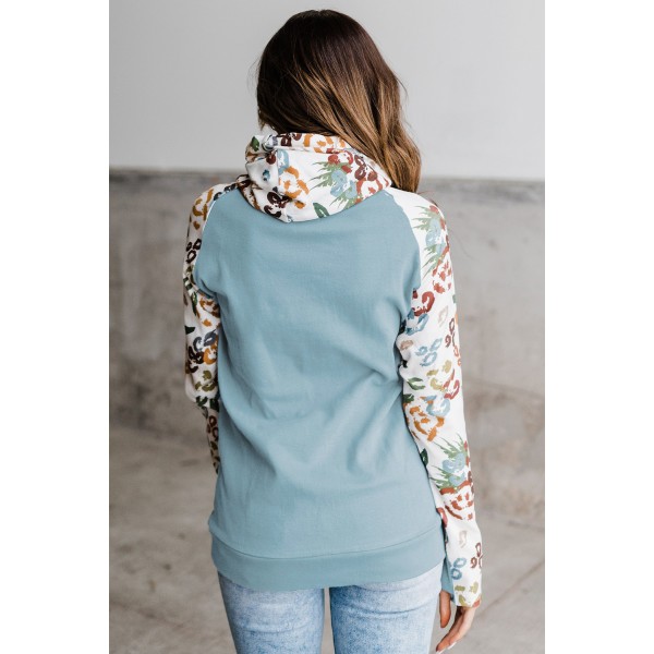 Leopard Print Sleeve Patchwork Hoodie with Pocket