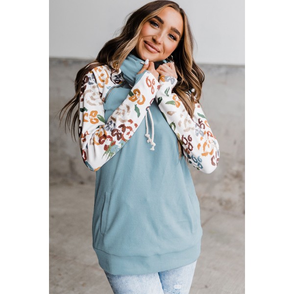 Leopard Print Sleeve Patchwork Hoodie with Pocket