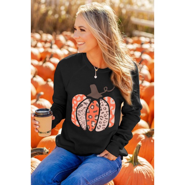 Black Halloween Pumpkin Graphic Pullover Sweatshirt