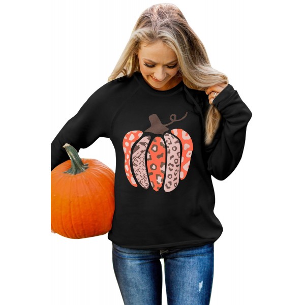 Black Halloween Pumpkin Graphic Pullover Sweatshirt
