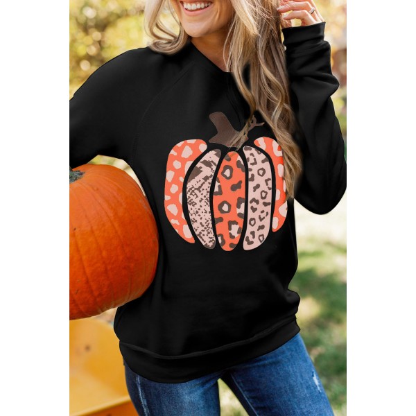 Black Halloween Pumpkin Graphic Pullover Sweatshirt