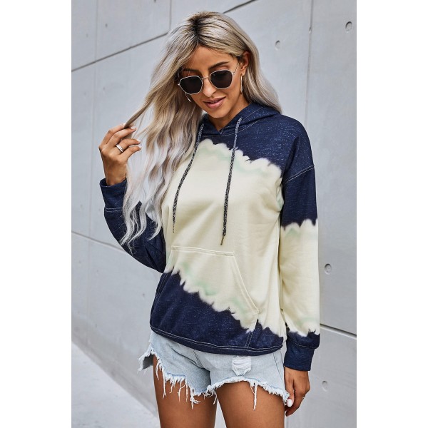 Hooded Tie Dye Print Pocket Casual Sweatshirt