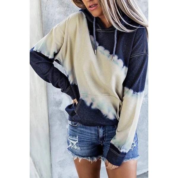 Hooded Tie Dye Print Pocket Casual Sweatshirt