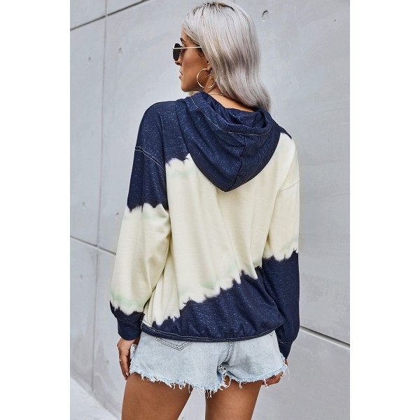 Hooded Tie Dye Print Pocket Casual Sweatshirt