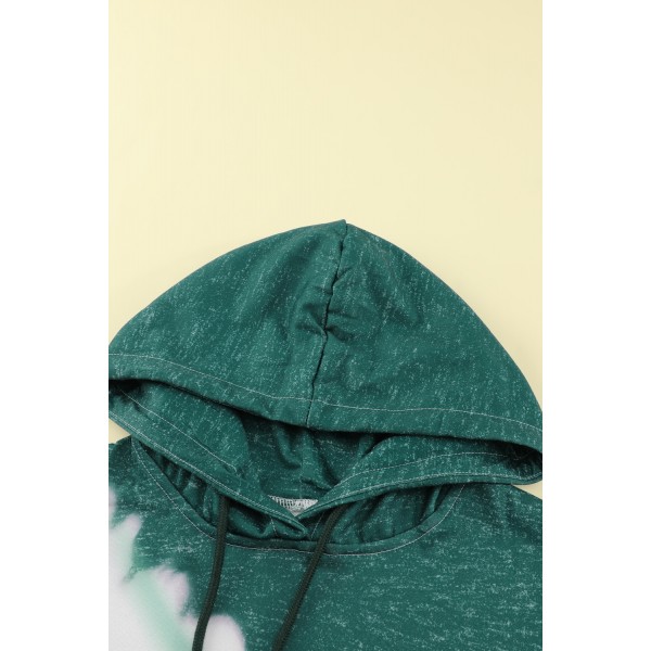 Green Hooded Tie Dye Print Pocket Casual Sweatshirt