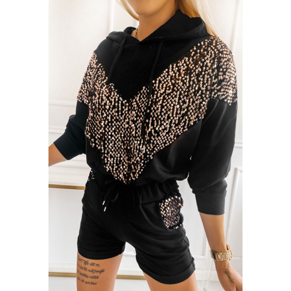 Black Chevron Sequin Pullover Hoodie
