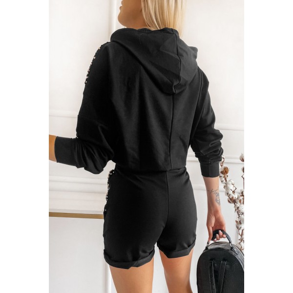 Black Chevron Sequin Pullover Hoodie