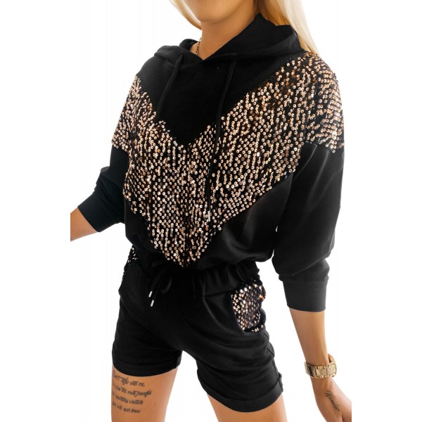 Black Chevron Sequin Pullover Hoodie