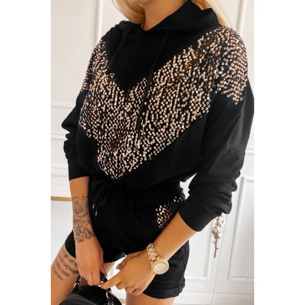 Black Chevron Sequin Pullover Hoodie