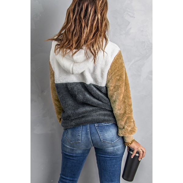 Gray Colorblock Fluffy Faux Fur Hoodie
